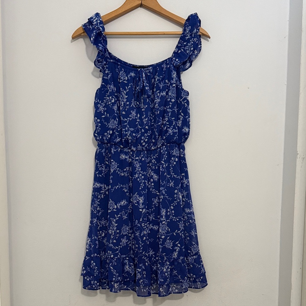Royal Blue Floral Ruffle Sundress Summer Garden Party Feminine Flowy Travel